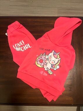 Girls Unicorn Hoodie & Sweatpants Set – Pink – Cute Donut Graphic